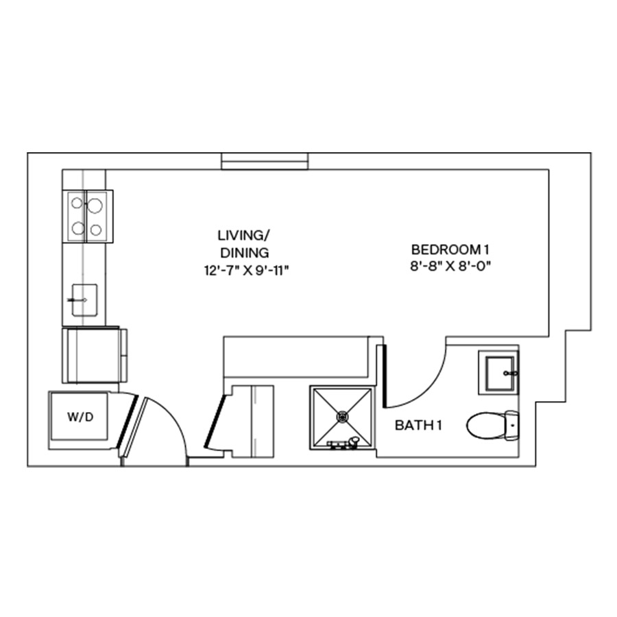 Rendering of the S4.L floor plan with a Studio bedroom and 1 bathroom[s] at Coeval II