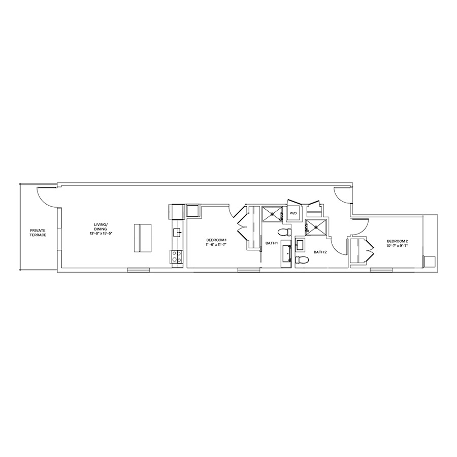 Rendering of the C9.L floor plan with 2 bedroom[s] and 2 bathroom[s] at Coeval II
