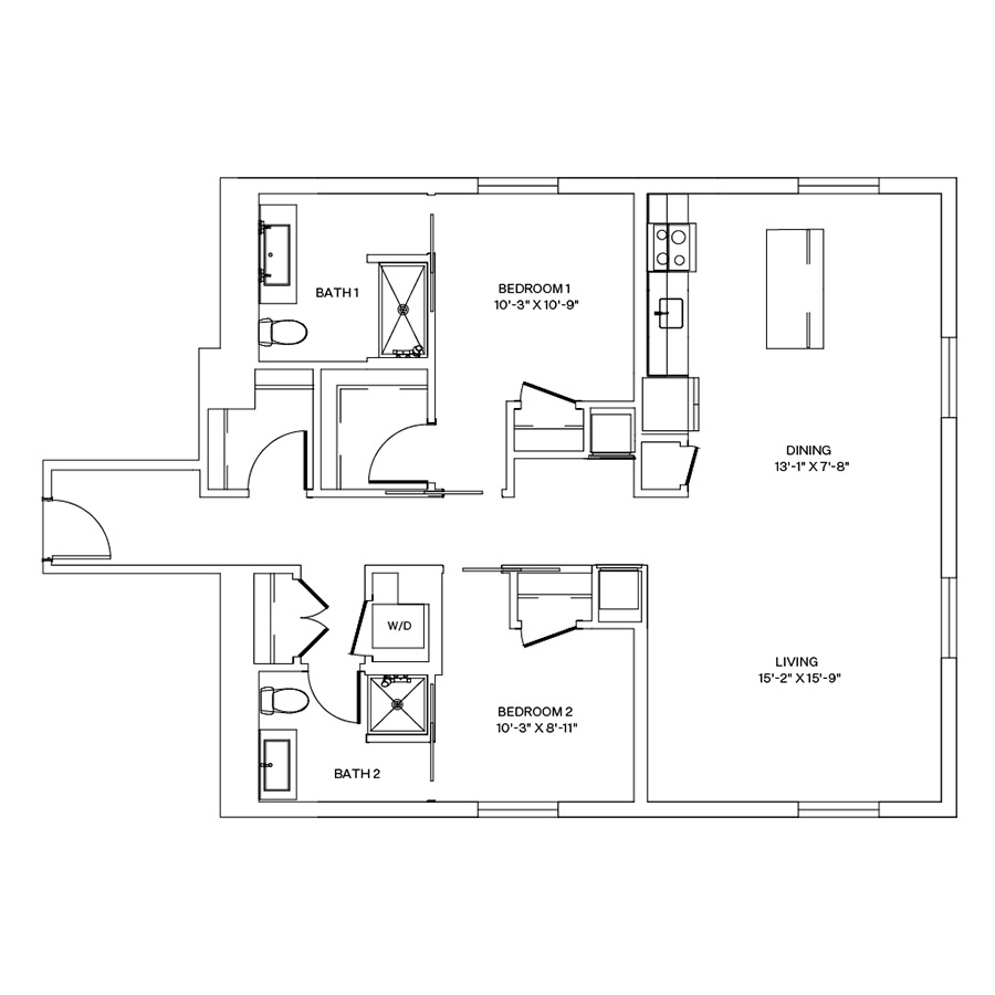 Rendering of the C12.L floor plan with 2 bedroom[s] and 2 bathroom[s] at Coeval II