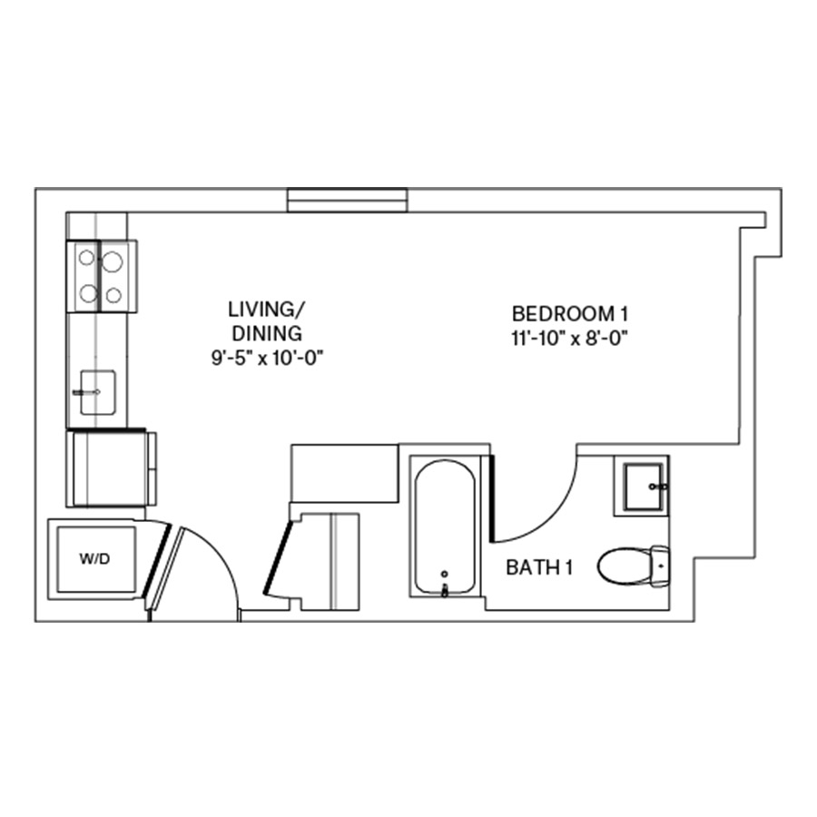 Rendering of the S2.L floor plan with a Studio bedroom and 1 bathroom[s] at Coeval II