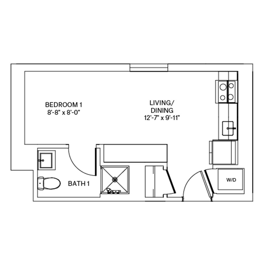 Rendering of the S5.L floor plan with a Studio bedroom and 1 bathroom[s] at Coeval II