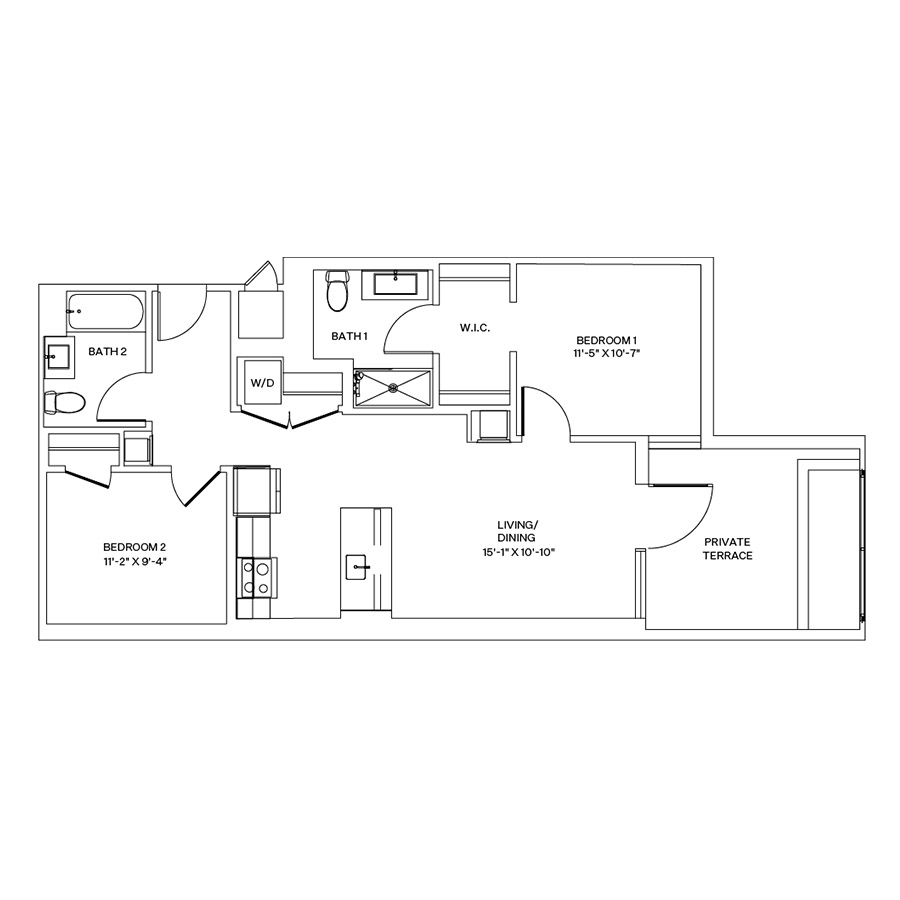 Rendering of the C2.L floor plan with 2 bedroom[s] and 2 bathroom[s] at Coeval II