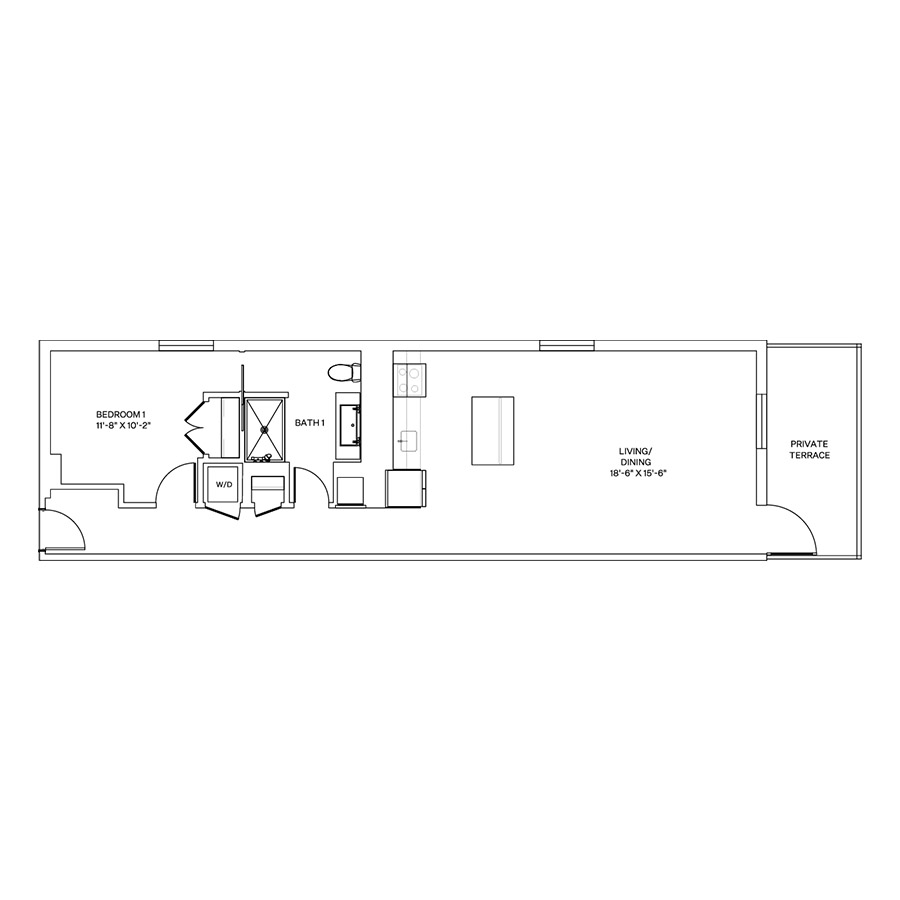 Rendering of the A9.L floor plan with 1 bedroom[s] and 1 bathroom[s] at Coeval II