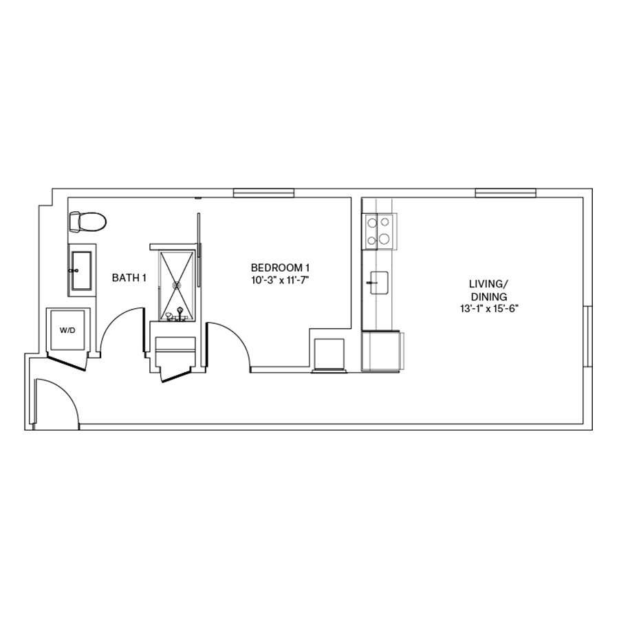Rendering of the A6.L floor plan with 1 bedroom[s] and 1 bathroom[s] at Coeval II