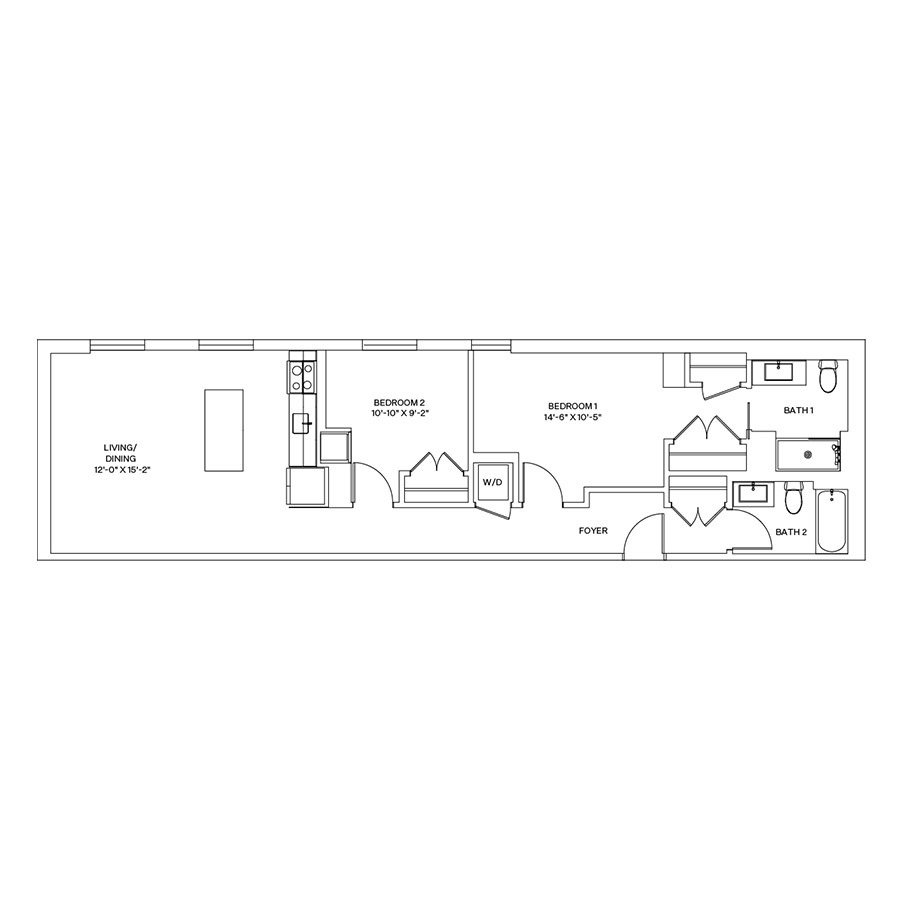 Rendering of the C7.L floor plan with 2 bedroom[s] and 2 bathroom[s] at Coeval II