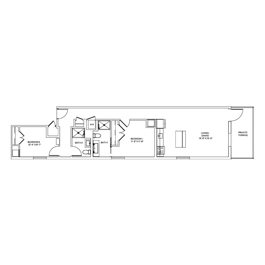 Rendering of the C8.L floor plan with 2 bedroom[s] and 2 bathroom[s] at Coeval II