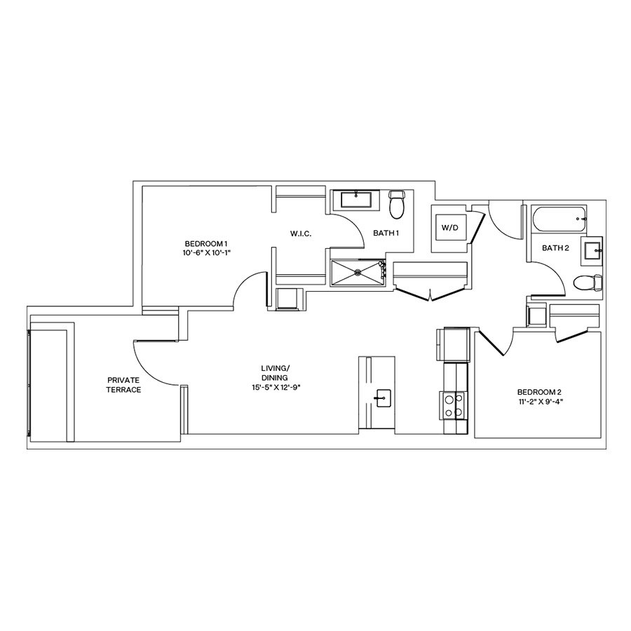 Rendering of the C3.L floor plan with 2 bedroom[s] and 2 bathroom[s] at Coeval II