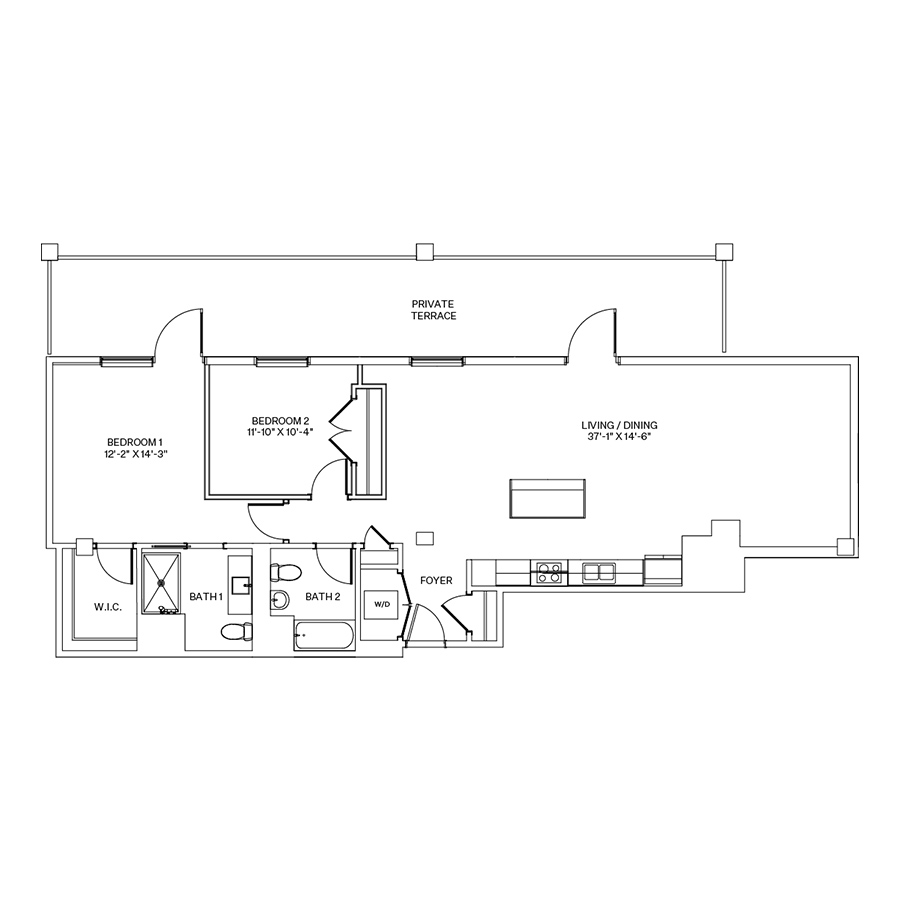Rendering of the C9 floor plan with 2 bedroom[s] and 2 bathroom[s] at Coeval I