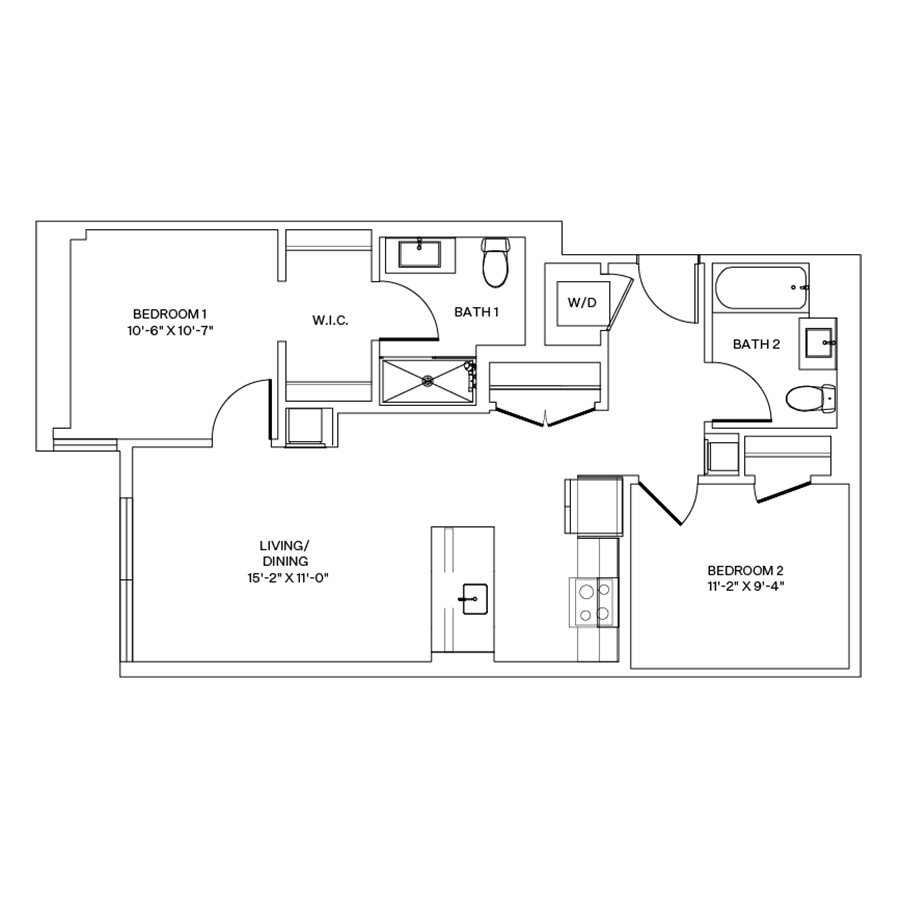 Rendering of the C6.L floor plan with 2 bedroom[s] and 2 bathroom[s] at Coeval II