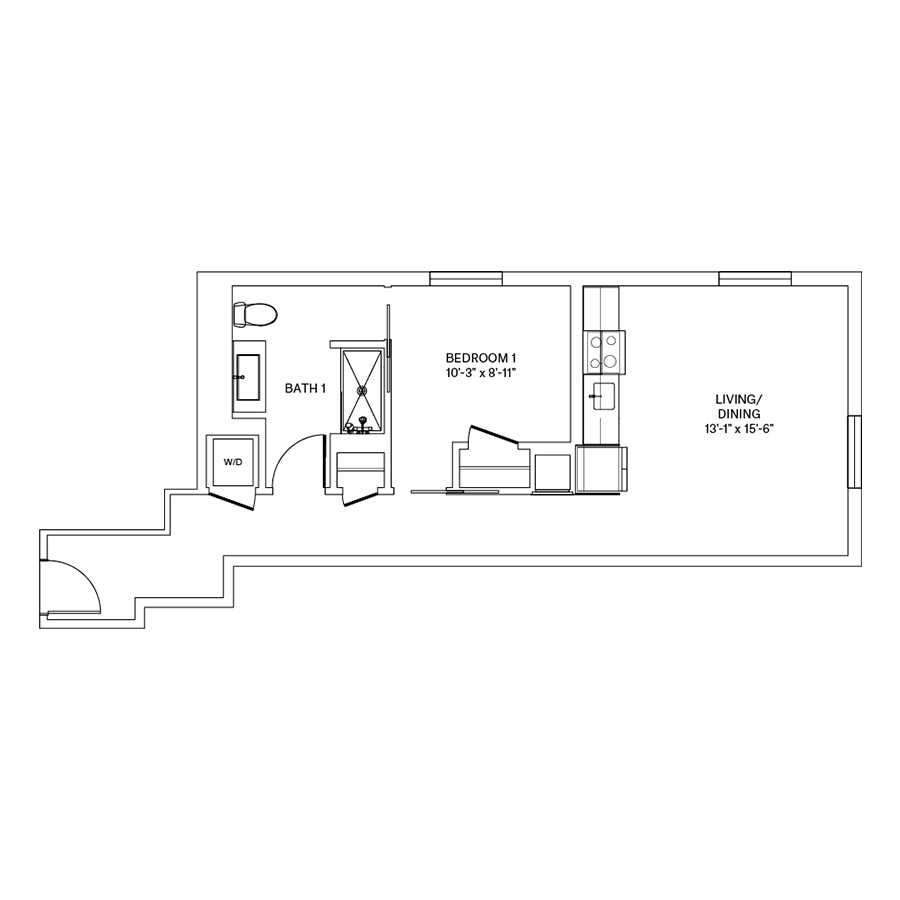 Rendering of the A8.L floor plan with 1 bedroom[s] and 1 bathroom[s] at Coeval II